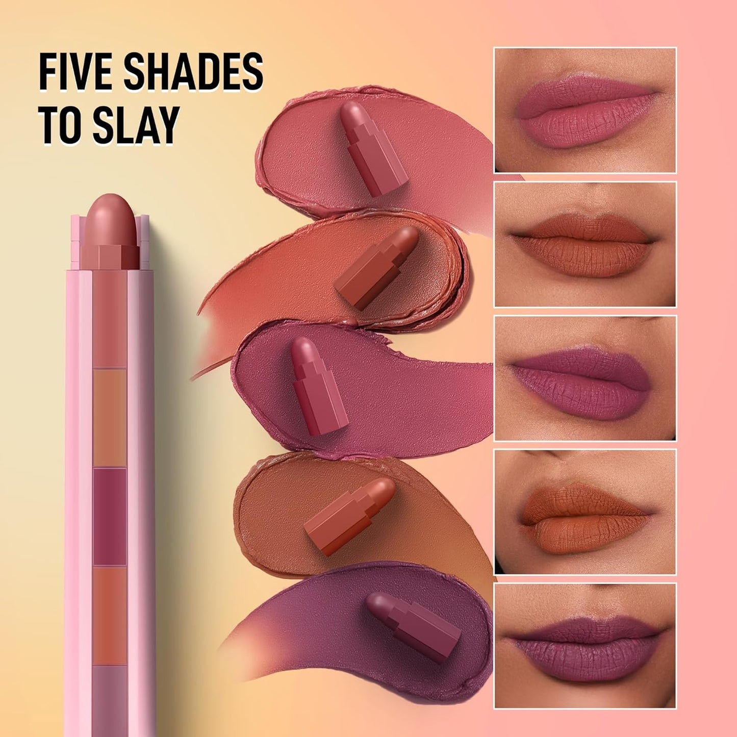 RENEE Everyday Fab 5 5-in-1 Nude Matte Lipstick | 5 Shades In 1 Stick, Matte Finish, Intense Colour Pay-off | Creamy Formula, Glides Easily, One Stroke Application | With Jojoba Oil & Vitamin E | 7.5 g
