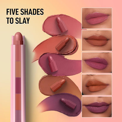 RENEE Everyday Fab 5 5-in-1 Nude Matte Lipstick | 5 Shades In 1 Stick, Matte Finish, Intense Colour Pay-off | Creamy Formula, Glides Easily, One Stroke Application | With Jojoba Oil & Vitamin E | 7.5 g