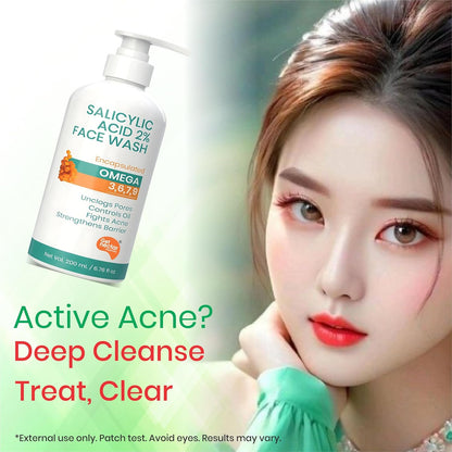 Get Nectar Happiness Korean Glow Essence Face Wash for Oily & Acne-Prone Skin | 2% Salicylic Acid | Encapsulated | Omega 3,6,7,9 | Unclogs Pores, Controls Oil, Fights Acne, Soothes Redness 200ml