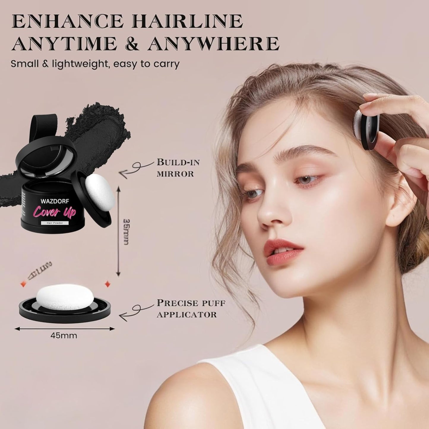 Wazdorf Black Hair Powder - Conceals Grey Roots & Bald Spots, 4g