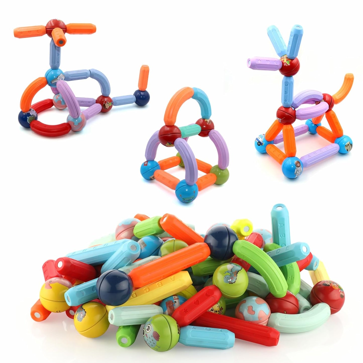 Chanak 48 PCS Magnetic Tiles Building Set for Kids, STEM Educational Learning Toy with Marble Run, Slides, Balls & Windows, 3D Magnetic Blocks for Boys & Girls Ages 3+