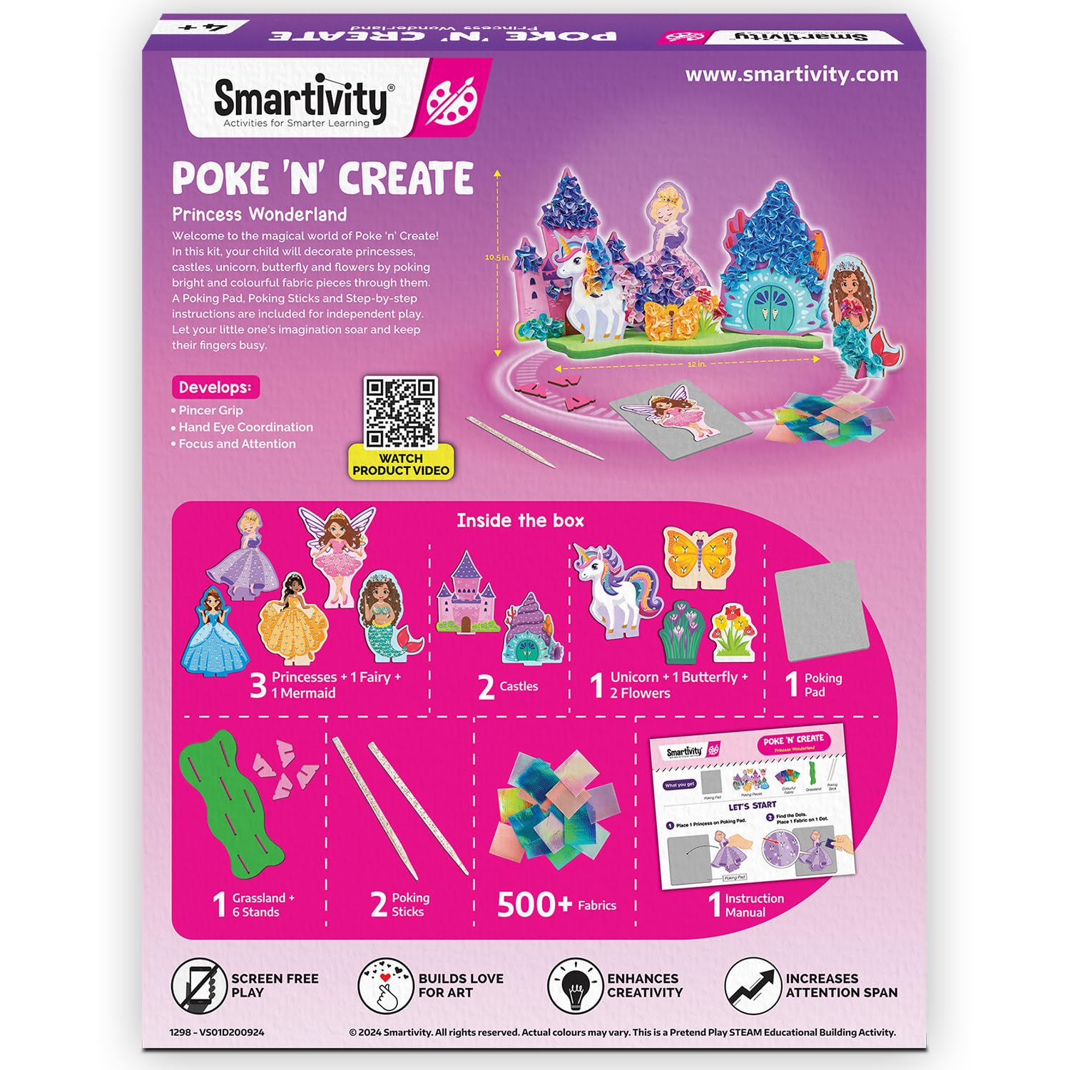 Smartivity Art & Craft Kit - Poke Art Princess Wonderland for Kids Ages 4, 5, 6, 7, 8, 9, 10 Years Old, Create 5 Princesses, 2 Castles & Unicorn, Smart Birthday Gift for Girls & Boys, Fun Activity Kit