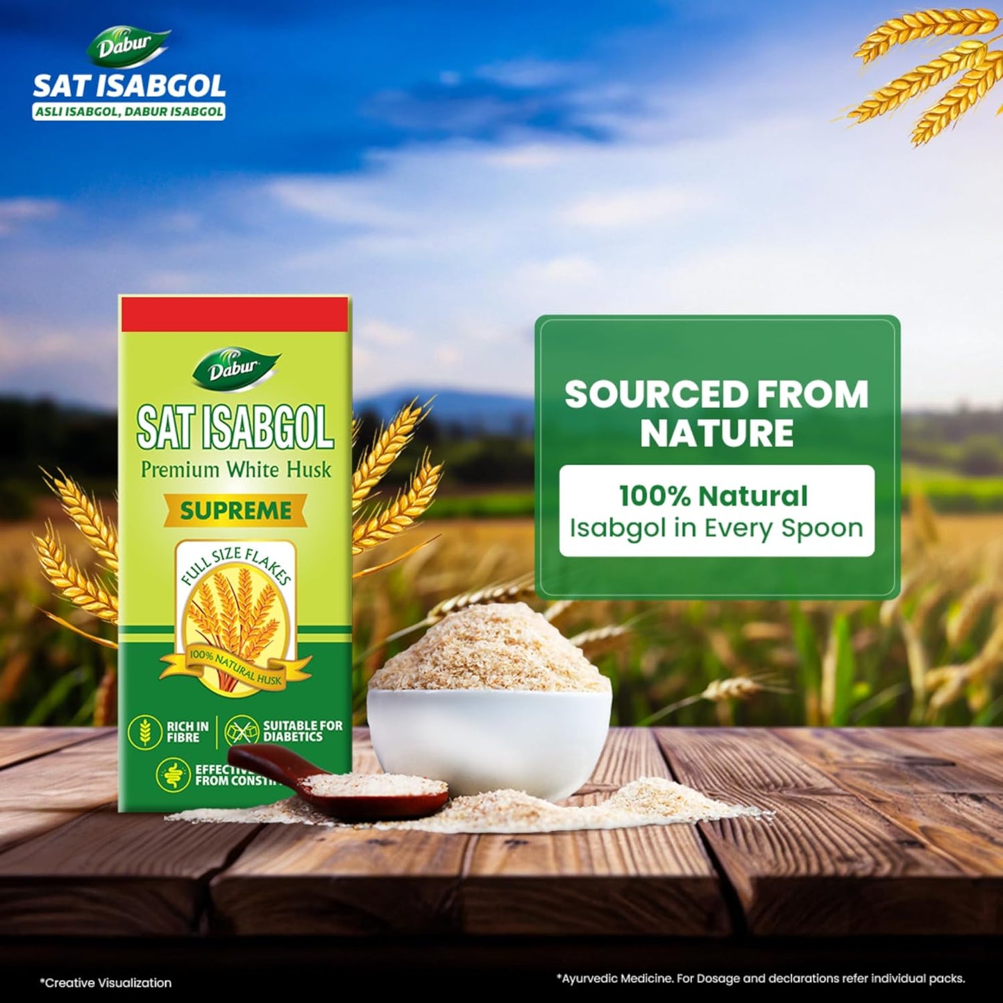 Dabur Sat Isabgol (Psyllium Husk) - 180g | Rich in Fiber | Provides Effective Relief from Constipation & Bloating | Promotes Bowel Health | Non-Habit Forming | 100% Ayurvedic, Powder