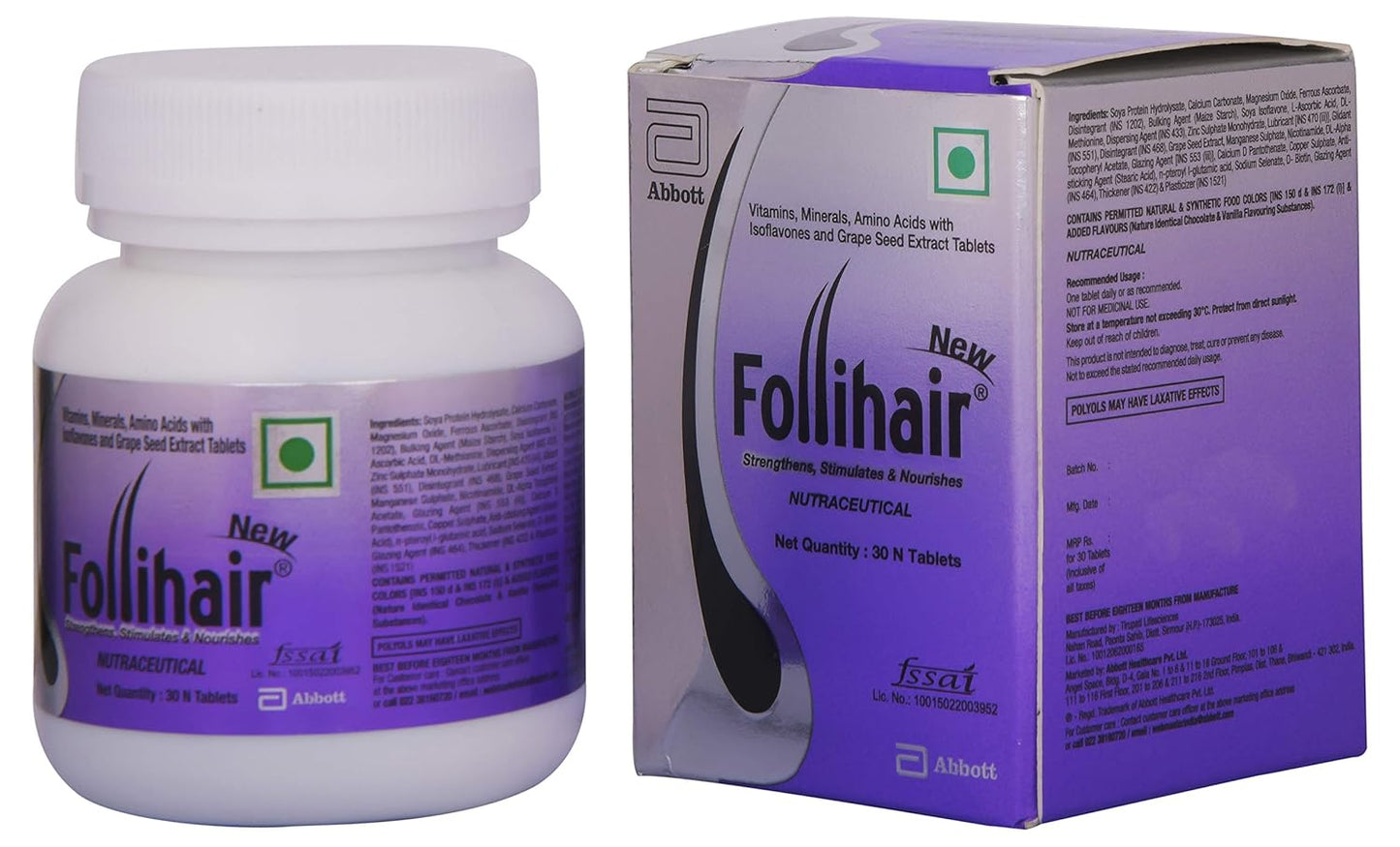 Follihair New Nutraceutical Pack of 30N Tablets Bottle