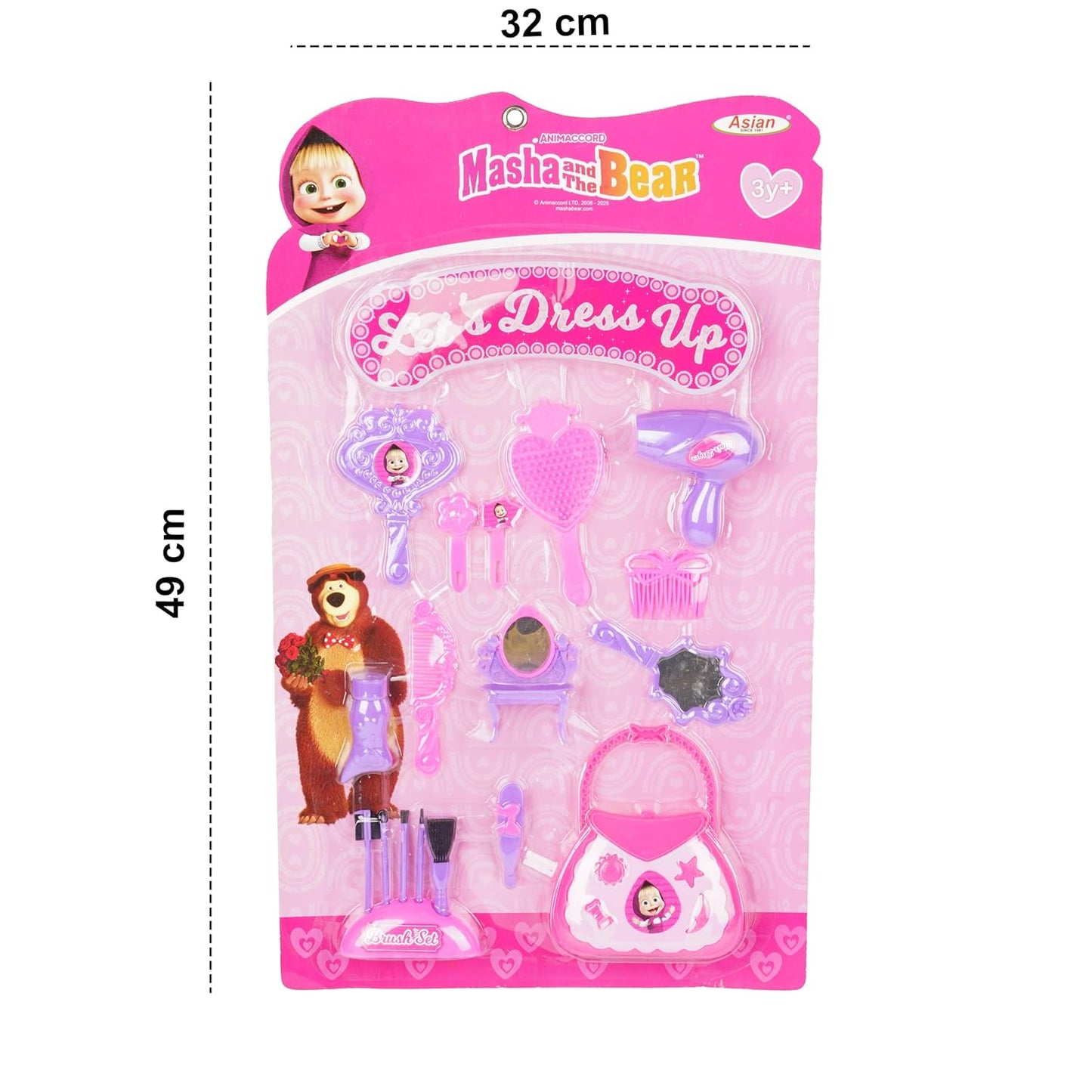 Asian Masha Bear Dress Up & Makeup Kit – Kids Cosmetic Play Set for Girls | Pretend Makeup, Jewelry & Dress-Up Fun | Ages 3+