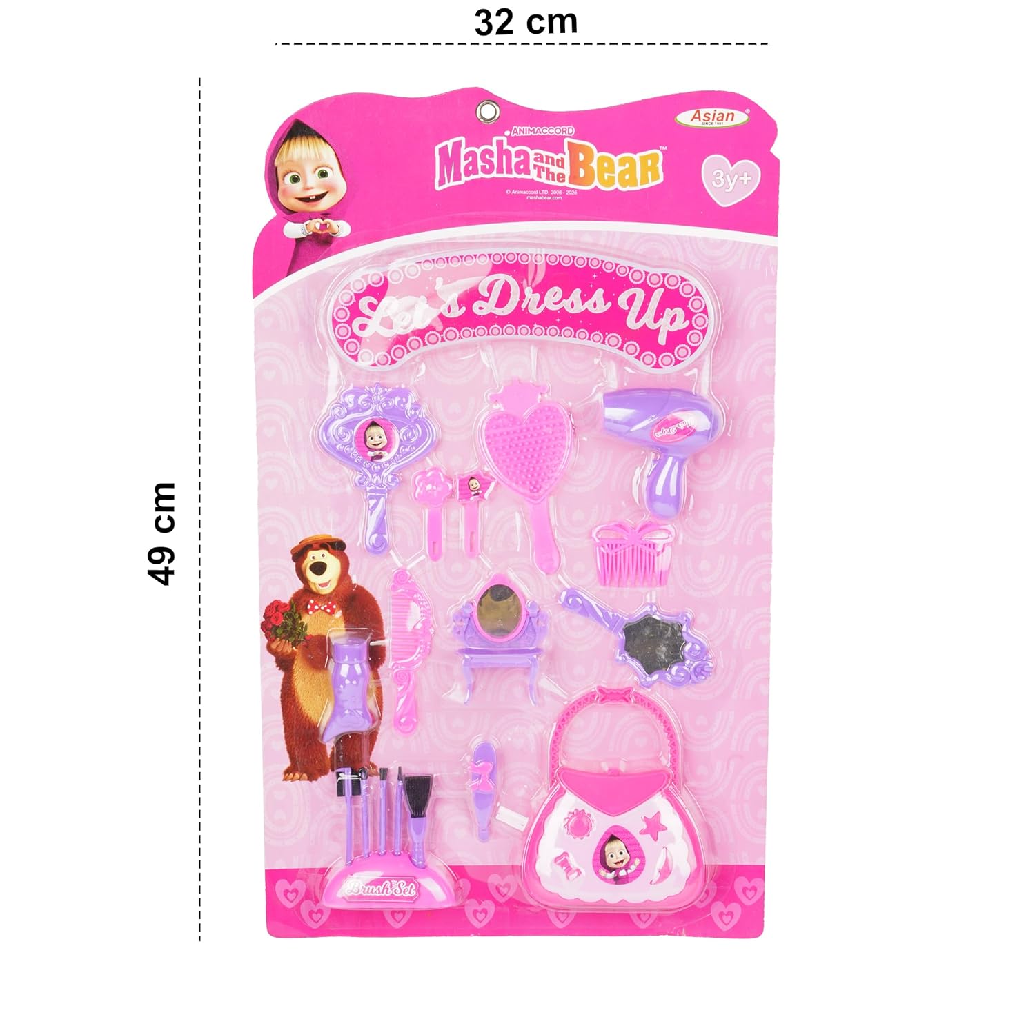 Asian Masha Bear Dress Up & Makeup Kit – Kids Cosmetic Play Set for Girls | Pretend Makeup, Jewelry & Dress-Up Fun | Ages 3+