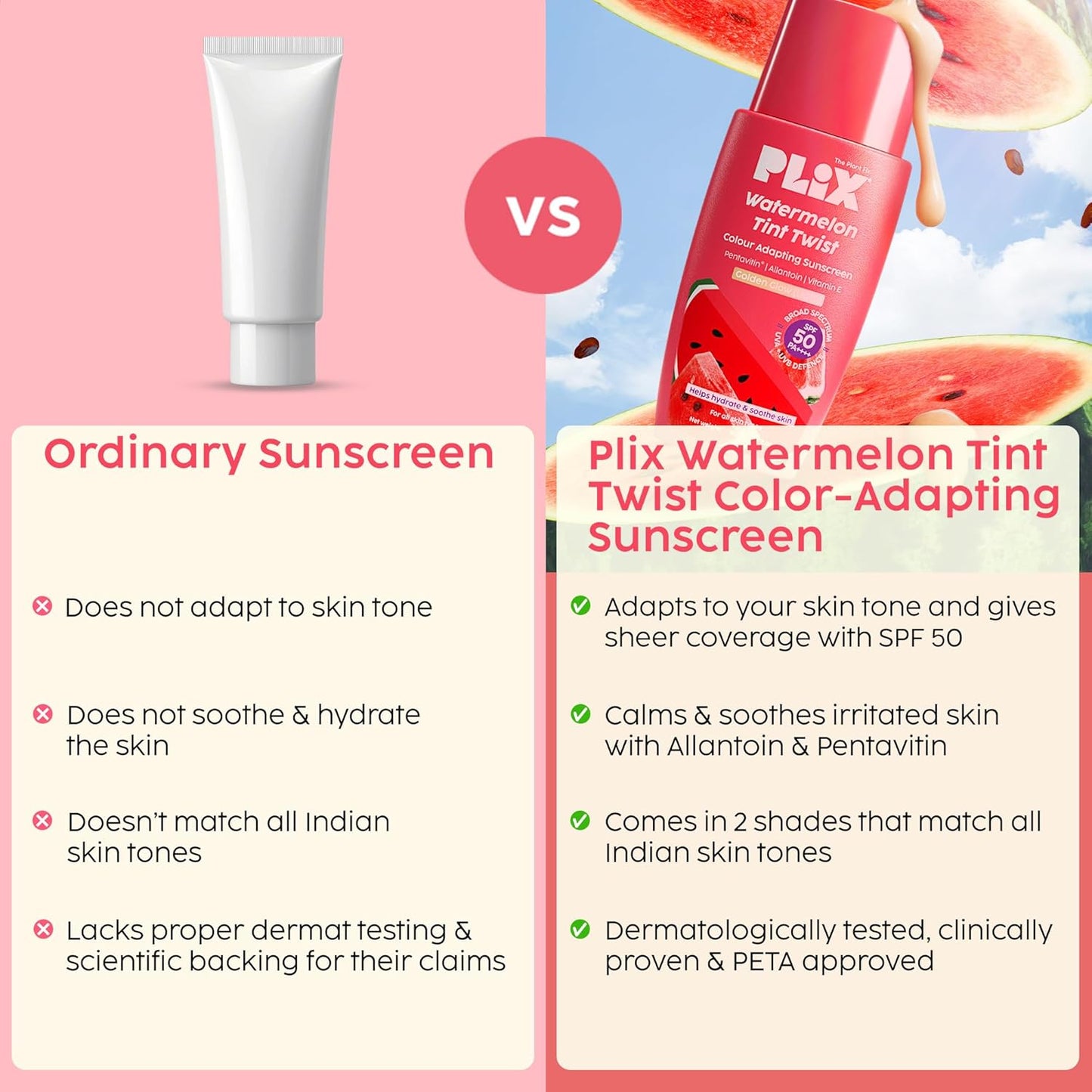 Plix Watermelon Tint SPF 50 Sunscreen for Light Glow & Sun Repair