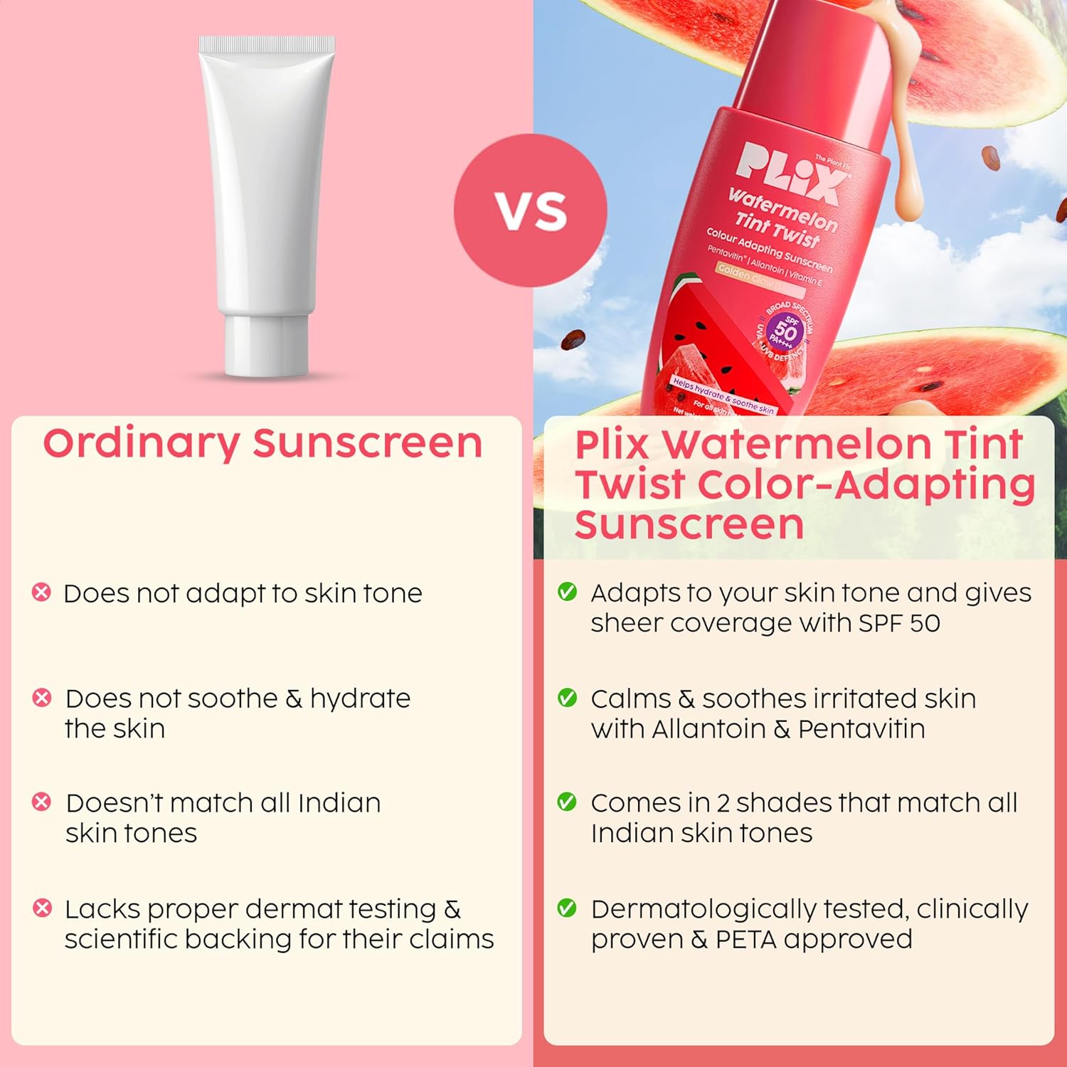 Plix Watermelon Tint SPF 50 Sunscreen for Light Glow & Sun Repair