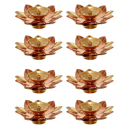 eCraftIndia Golden Lotus Flower Shape Decorative Brass Diya for Diwali Pooja | Diwali Diya for Puja | Housewarming, Diwali Gift Item | Diwali Decoration Items for Home Decor