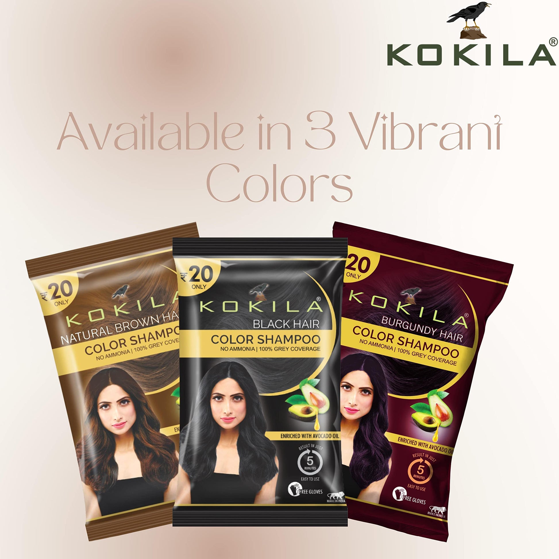 Kokila Unisex Hair Color Shampoo Enriched With Almond Oil In Just 5 Minute, Long