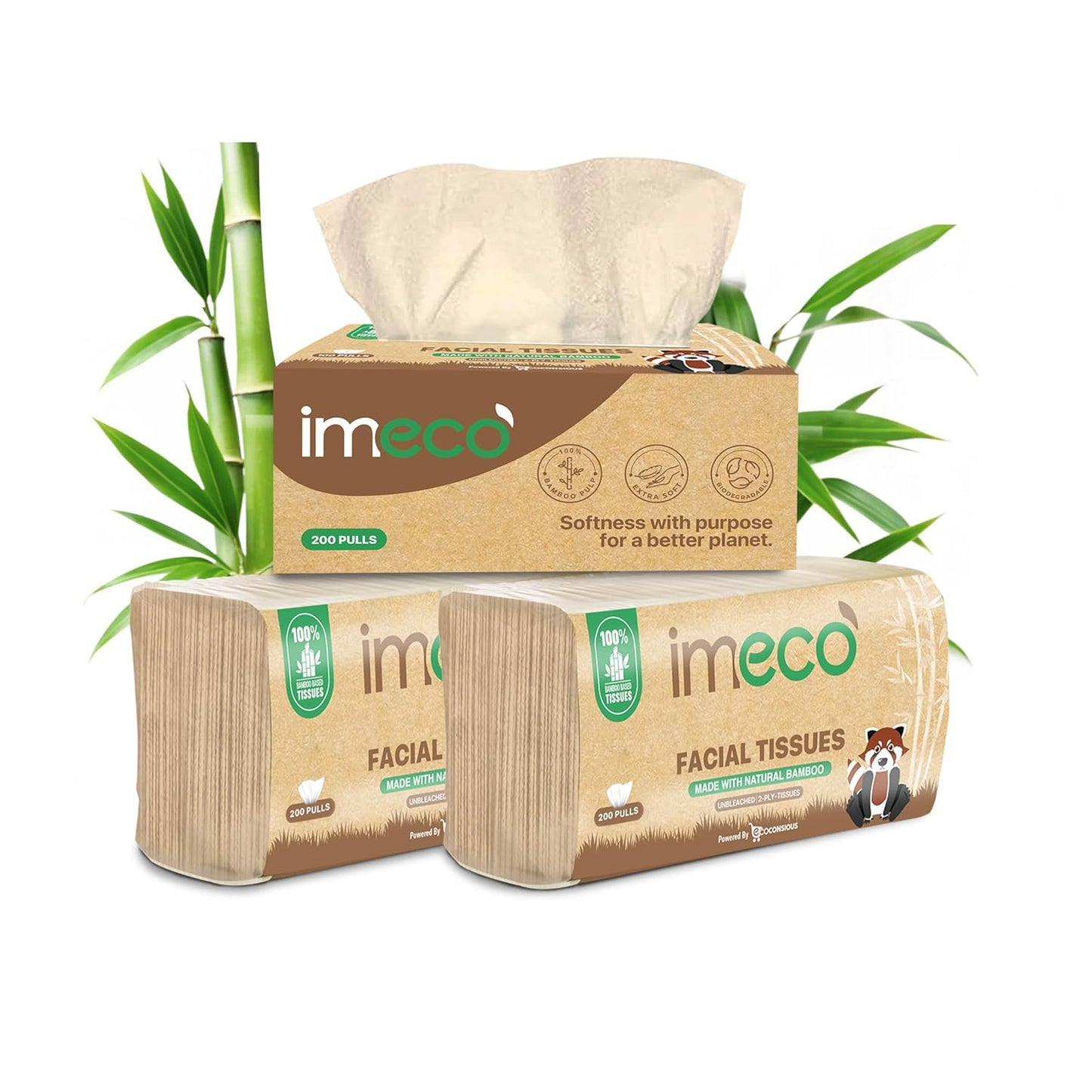 IMECO Bamboo Facial Tissues 600 Pulls 2-Ply Soft Eco-Friendly Pack of 6