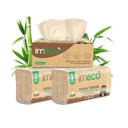 IMECO Bamboo Facial Tissues 600 Pulls 2-Ply Soft Eco-Friendly Pack of 6