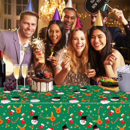Green Christmas Tablecloth 137x274cm - Durable, Wipe-Clean Holiday Cover