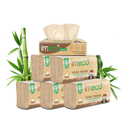 IMECO Bamboo Facial Tissues 600 Pulls 2-Ply Soft Eco-Friendly Pack of 6