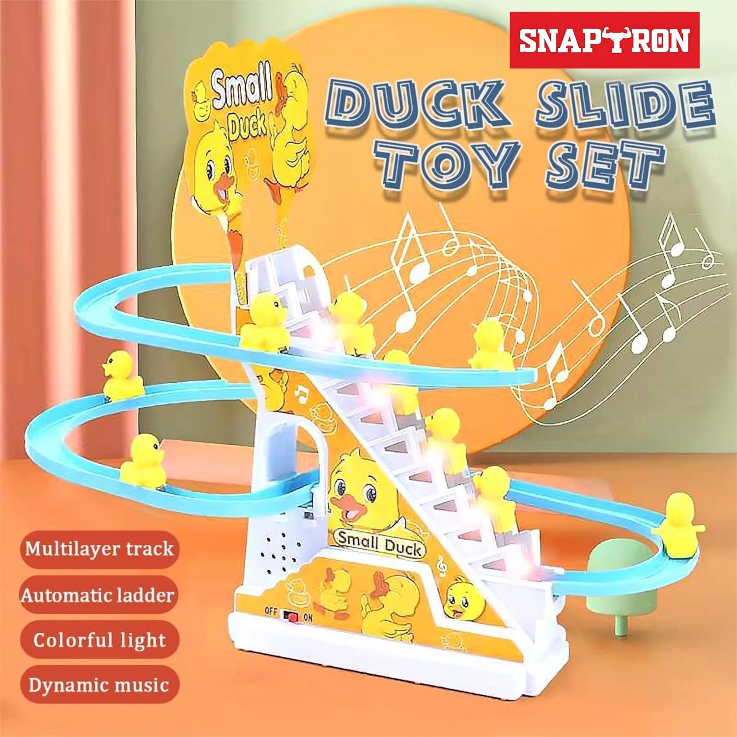 SNAPTRON Duck Slide Toy Set | Musical Toys for Kids| Duck Toy for Kids | Light & Sound Toys |Small Duck Climbing Stairs Toy| Birthday Gifts for Boys and Girls 3+ Years