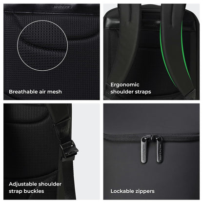 MOKOBARA Transit Backpack | Fits Laptop Up to 16 Inch, 30L Capacity, Water-Resistant Polyester, Vegan Leather Trims | Black,Money Moves - 2.0