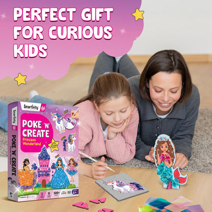 Smartivity Art & Craft Kit - Poke Art Princess Wonderland for Kids Ages 4, 5, 6, 7, 8, 9, 10 Years Old, Create 5 Princesses, 2 Castles & Unicorn, Smart Birthday Gift for Girls & Boys, Fun Activity Kit
