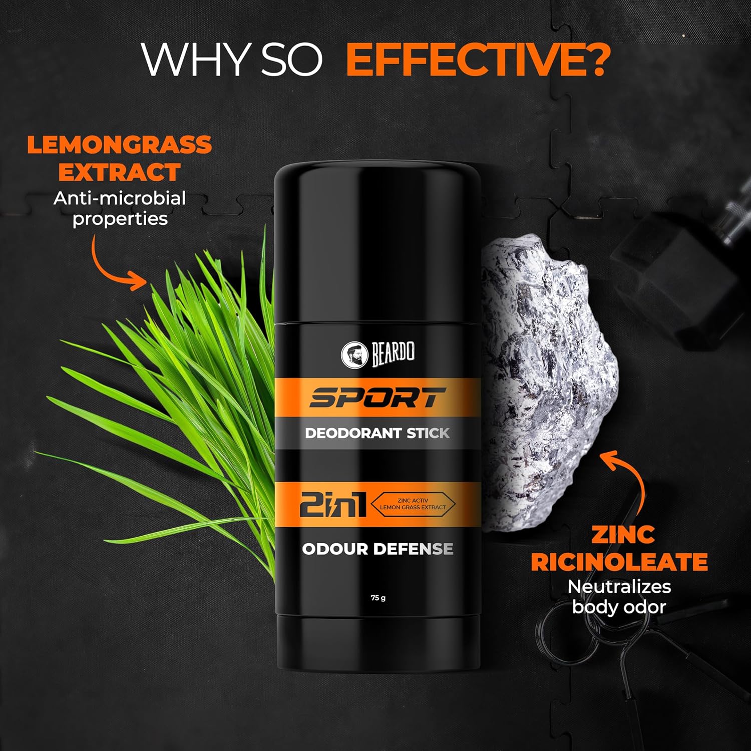 Beardo Sport Deodorant Stick for Men 75g - Energizing Odor Defense