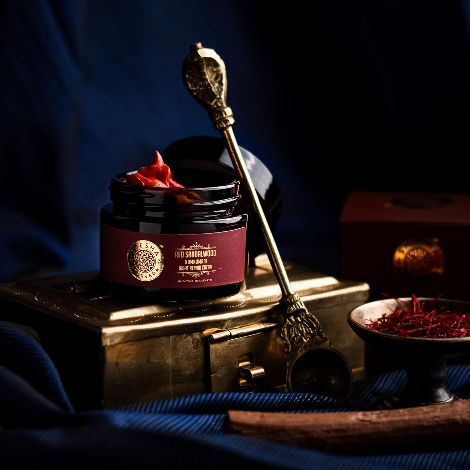 Shesha Ayurveda Red Sandalwood Skin Brightening & Night Repair Cream For Men & Women – For Natural, Anti-Aging, Hydrating, And Radiant Skin, Natural, Ayurvedic