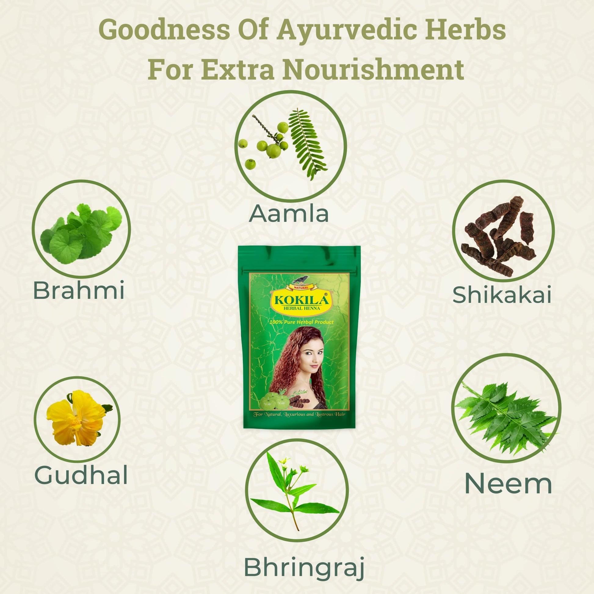 Kokila 100% Natural & Herbal Henna Mehandi Powder With 6 Ayurvedic Herbs, Organic Hair Colour
