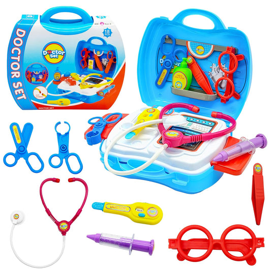 VGRASSP 18 Pcs Doctor Suitcase Set Toy for Kids - Pretend Playset with Doctor Instruments for Boys and Girls - Birthday Gift - Color As Per Stock