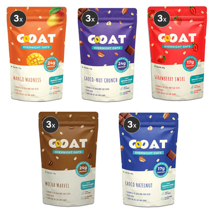 GOAT Life Overnight Oats 420g (Pack of 6) | Assorted High Protein (24g, 17g) | Fibre-Rich,Gluten-Free, No Added Sugar | Instant Breakfast | Supports Weight Management & Muscle Recovery | Healthy Meal