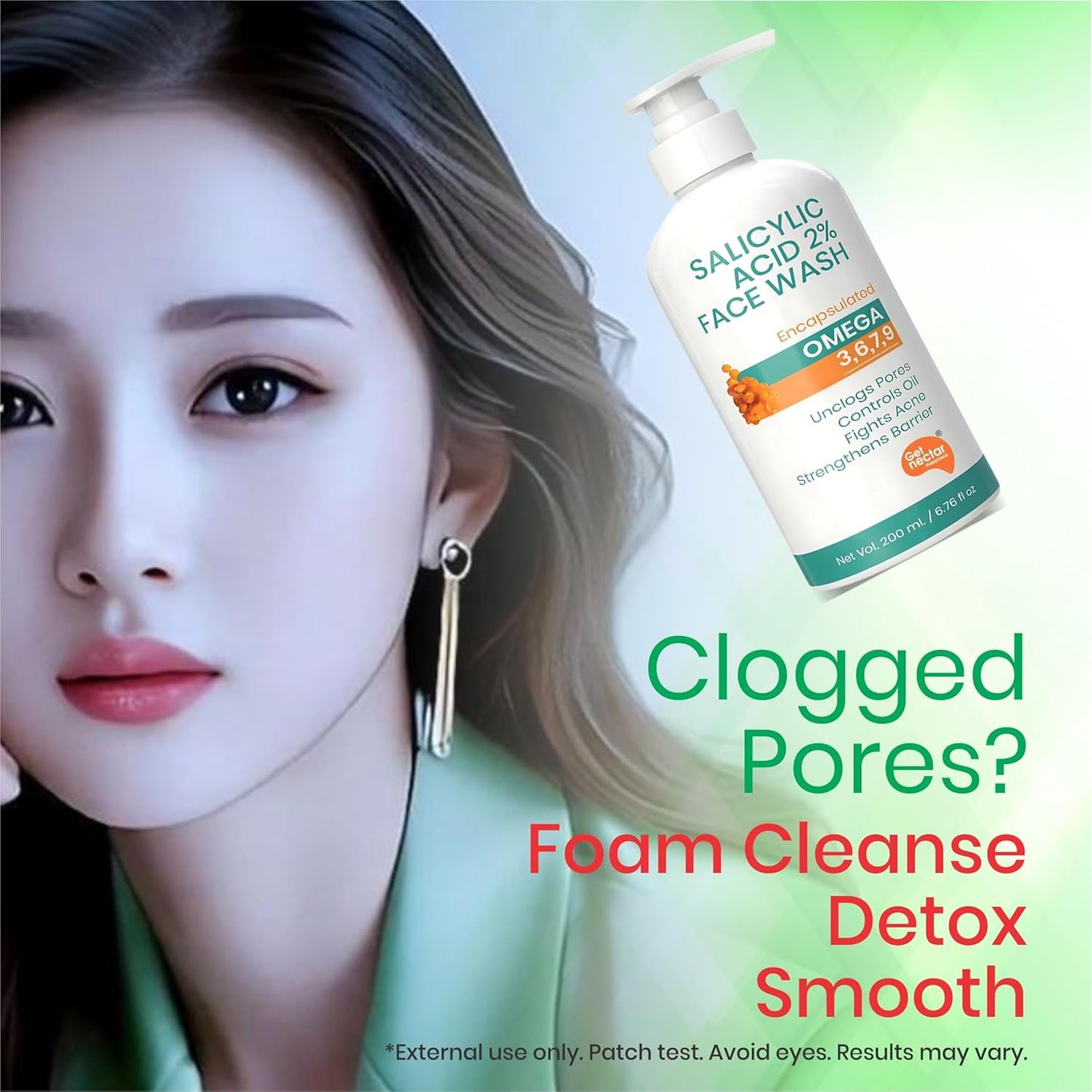Get Nectar Happiness Korean Glow Essence Face Wash for Oily & Acne-Prone Skin | 2% Salicylic Acid | Encapsulated | Omega 3,6,7,9 | Unclogs Pores, Controls Oil, Fights Acne, Soothes Redness 200ml