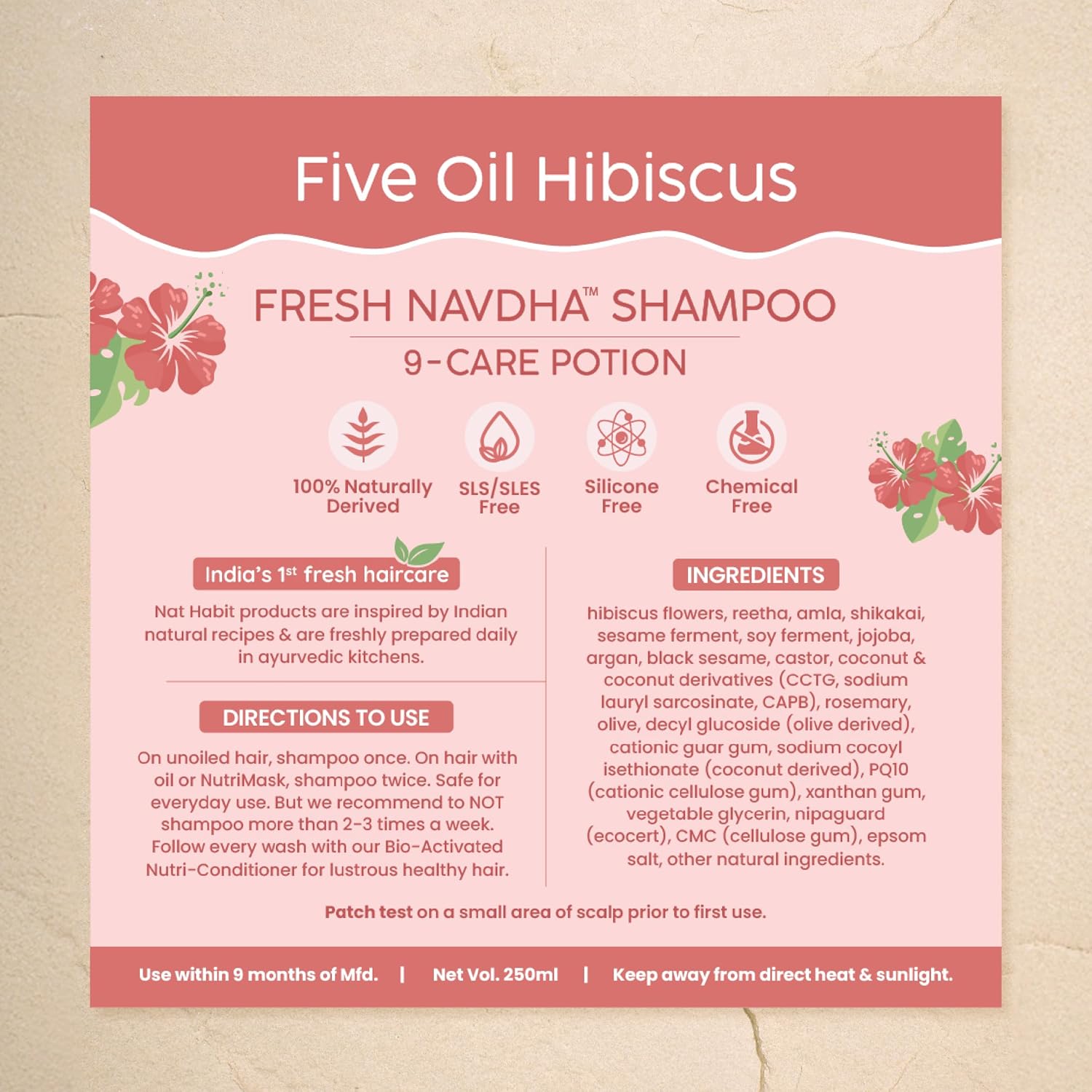 Nat Habit Hibiscus Navdha Shampoo for Hair Growth, Sulfate-Free, 250ml