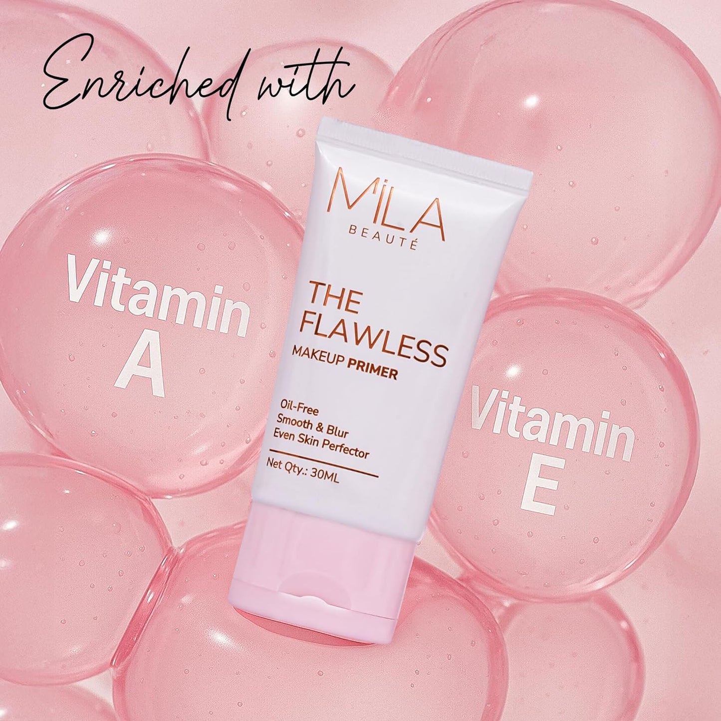 Mila Beauté Oil-Free Makeup Primer with Vitamins A & E, Matte Finish, 30ml