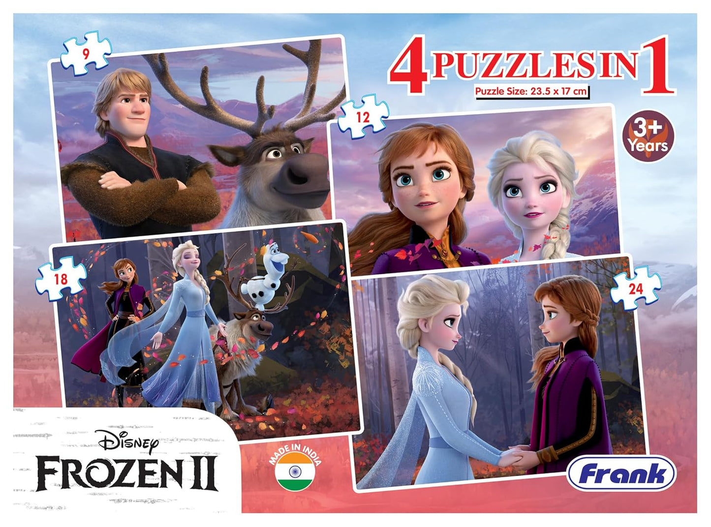 Frank Disney Frozen - A Set of 4 Jigsaw Puzzle for Kids Above 3+ Years - Fun & Challenging Brain Booster Games | Educational Game for Focus and Memory - 12908