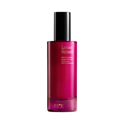 A red pump bottle of 82°E by Deepika Padukone Lotus Splash Conditioning Cleanser.