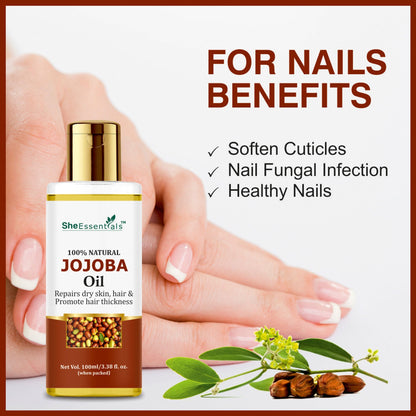 She Essentials Pure Cold Pressed Natural Unrefined Jojoba Oil For Face, Hair & Skin