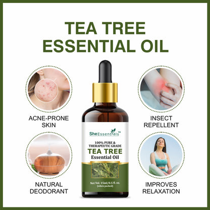 She Essentials Rose Oil & Tea Tree Essential Oil Combo - Hair & Skin