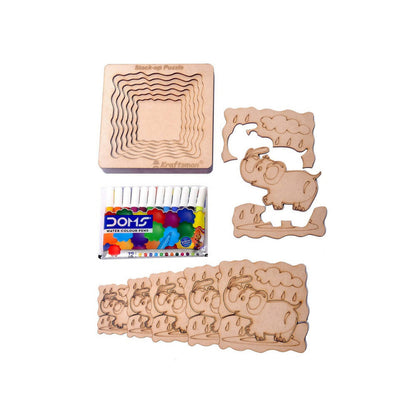 Kraftsman Stack up Puzzles/ Layered Puzzle Elephant Shape for Kids | Color Kit Included | 18 Pieces Puzzle