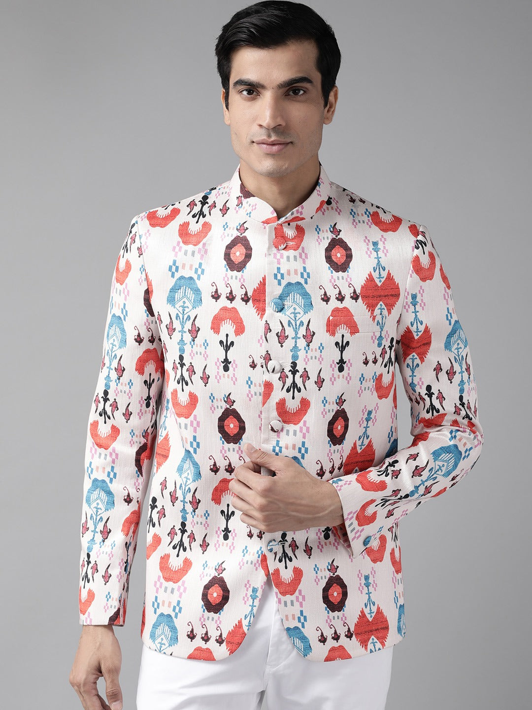 Men's Multicolor-Base-Cream Silk Blend Jodhpuri