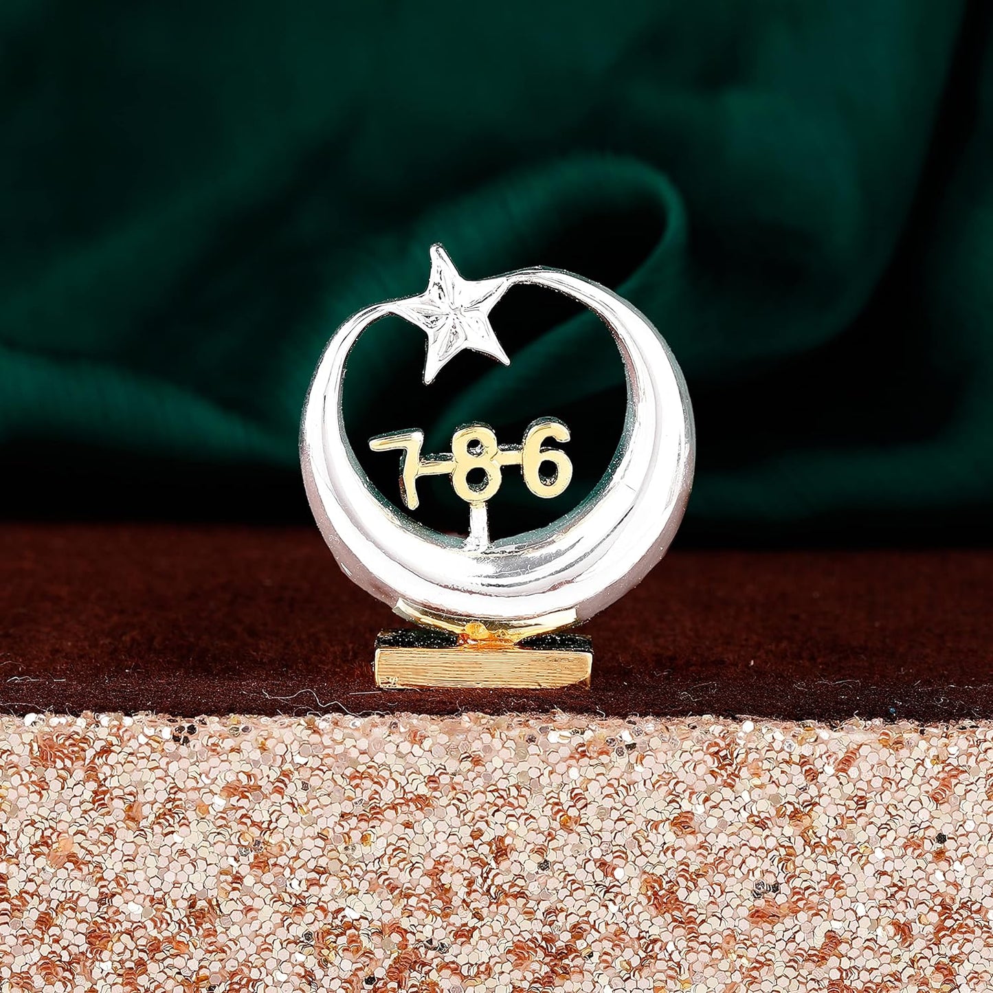 Estele Gold-Polished Spiritual 786 Chand Taara Idol for Home Decorative/ Car Dashboard