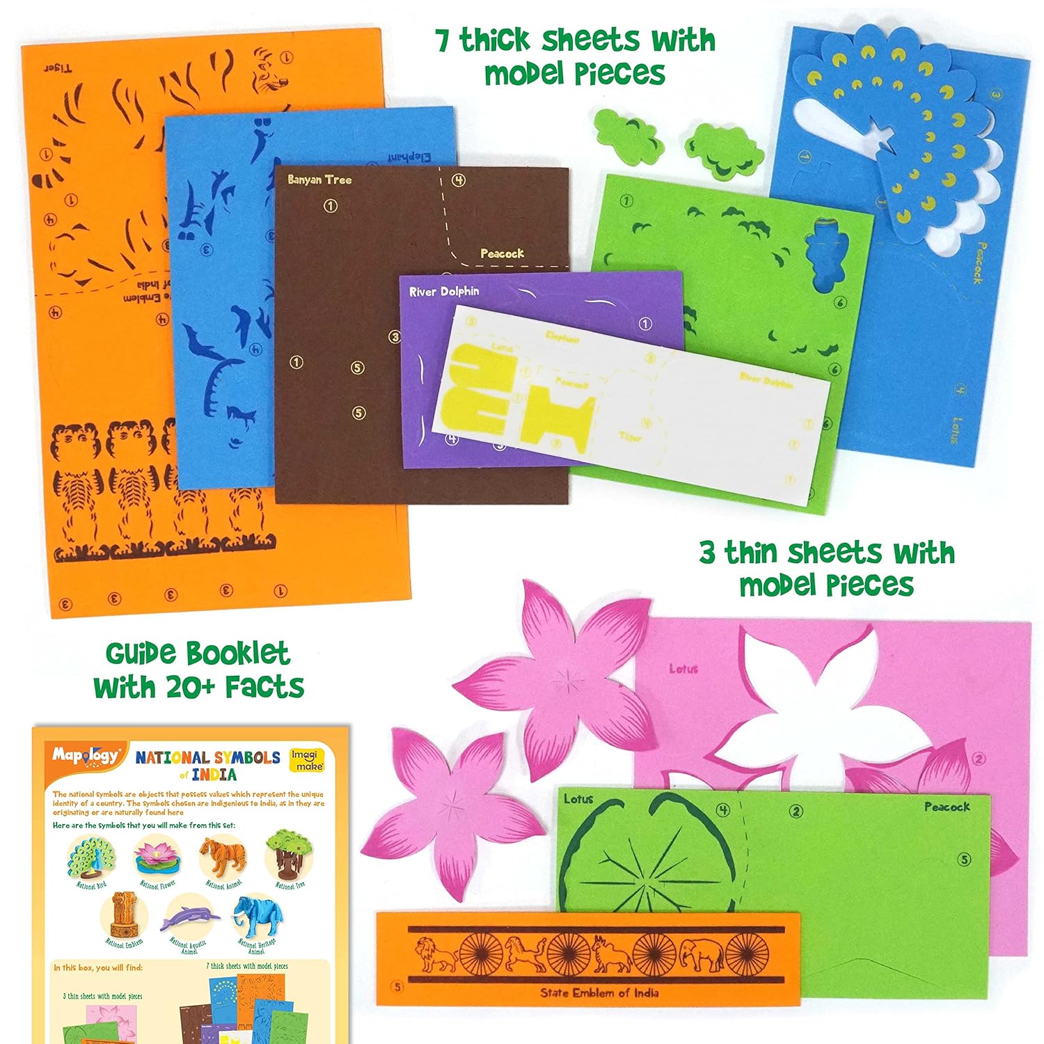 Imagimake Foam Mapology National Symbols Of India - Construction Set - Make 7 Models - Educational Toys For 5 Years+, 70 Pieces,Multicolor