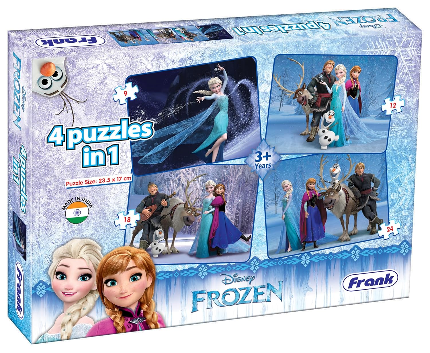Frank Disney Frozen - A Set of 4 Jigsaw Puzzle for Kids Above 3+ Years - Fun & Challenging Brain Booster Games | Educational Game for Focus and Memory - 12908