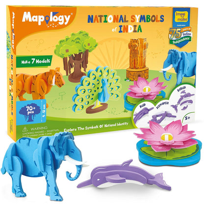 Imagimake Foam Mapology National Symbols Of India - Construction Set - Make 7 Models - Educational Toys For 5 Years+, 70 Pieces,Multicolor