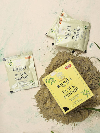 Vagad's Khadi Herbal Black Mehndi with Neem for Lasting Hair Color 2x100g