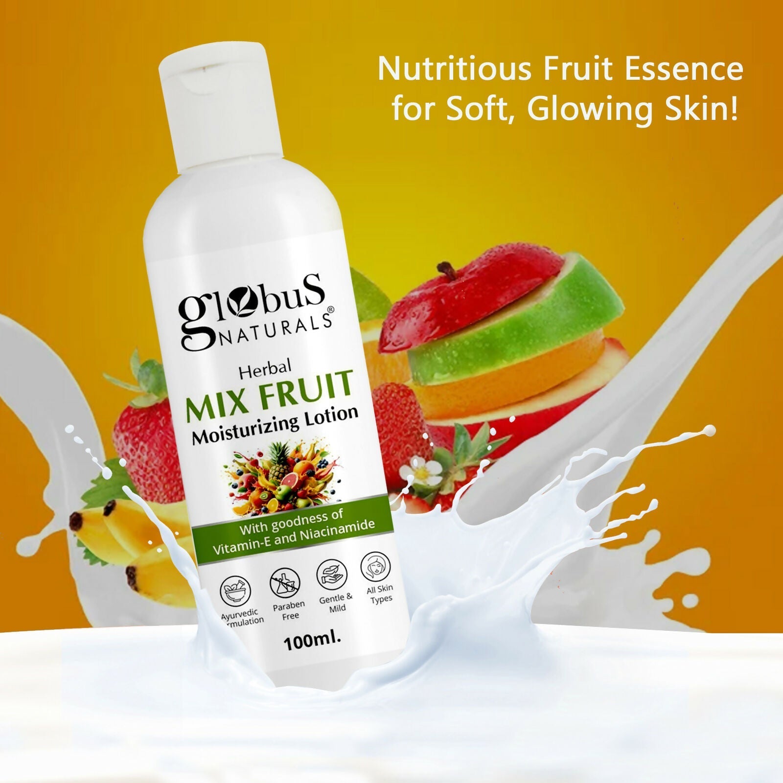 Globus Naturals Herbal Mix Fruit Moisturizing Body Lotion For Radiant, Glowing Skin, All Skin Types