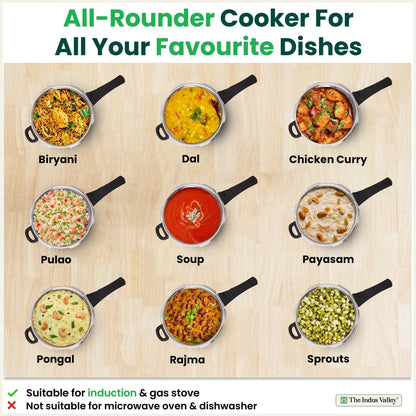 The Indus Valley QuicKooker Tri-Steel Stainless Steel Pressure Cooker, Premium Quality, 3 Layer Heavy Bottom, 100% Safe, ISI Certified, Induction & Gas, 3/5 L