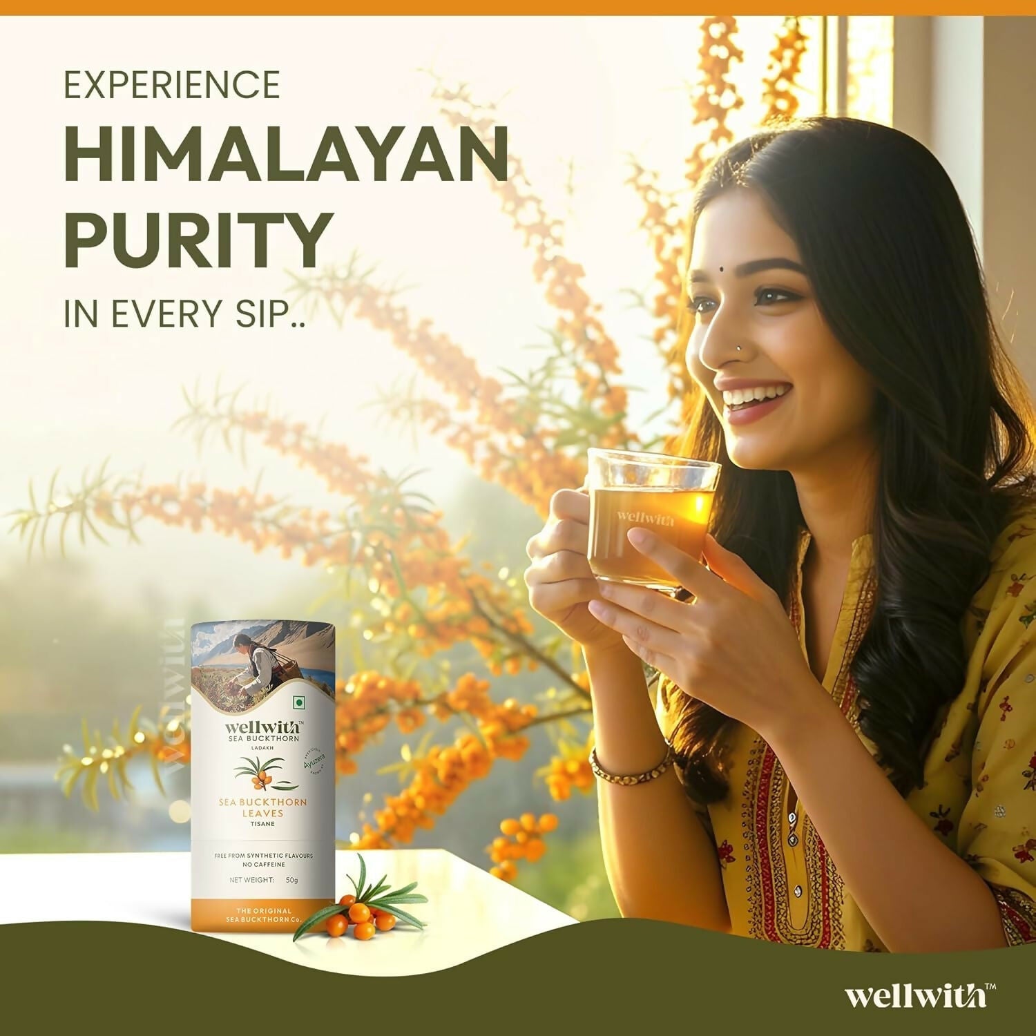 Wellwith Sea Buckthorn Raw Leaves Tea - Himalayan Herbal Leaf Tea
