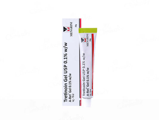 Tretinoin Gel USP 0.1% w/w tube with Menzien branding on a white background