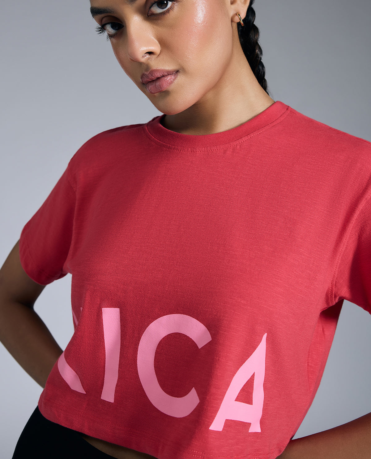 Kica Relaxed Fit Cotton Crop Top Red