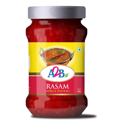 Jar of A2B Rasam Rice Paste with a red label on a white background