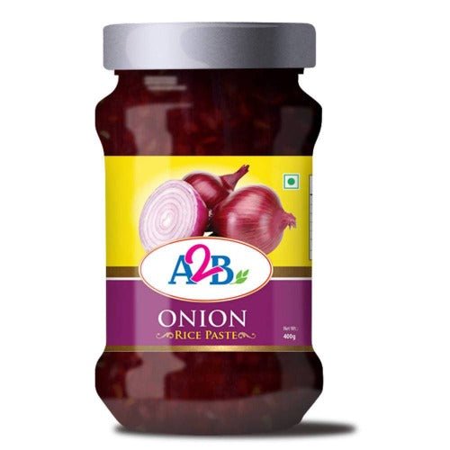 Jar of A2B Onion Rice Paste with a yellow label featuring onions on a white background