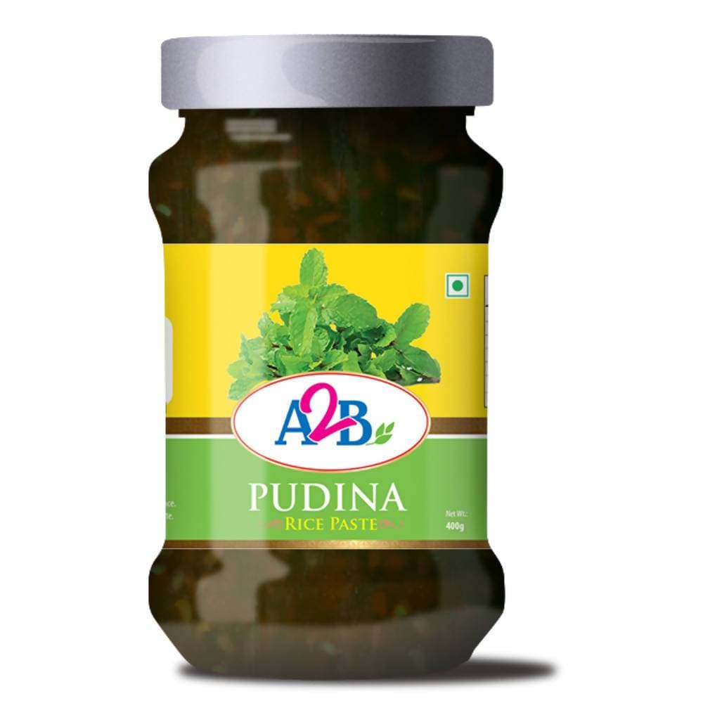 Jar of A2B Pudina Rice Paste with a green label on a white background
