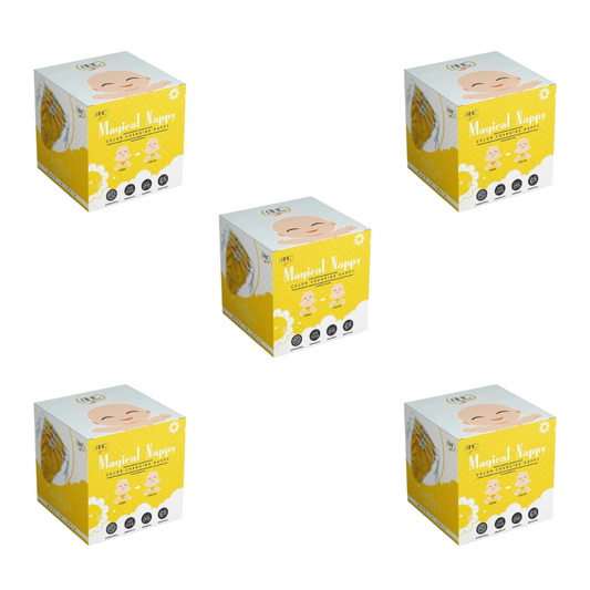 Five boxes of 'Magical Napper' baby products on a white background
