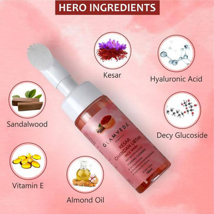 Glamveda Kesar Chandan Ubtan Foaming Face Wash With Soft Silicone Brush